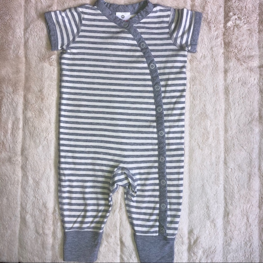 Hanna Andersson gray and white striped romper
